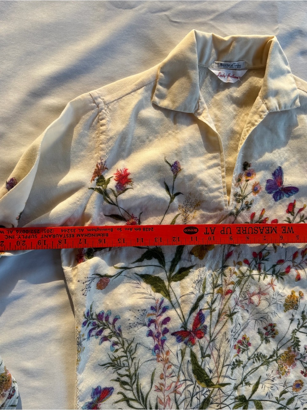 Vintage 60s Lady Hathaway Liberty of London 100% Wool Challis Butterfly Blouse - Picture 7 of 12
